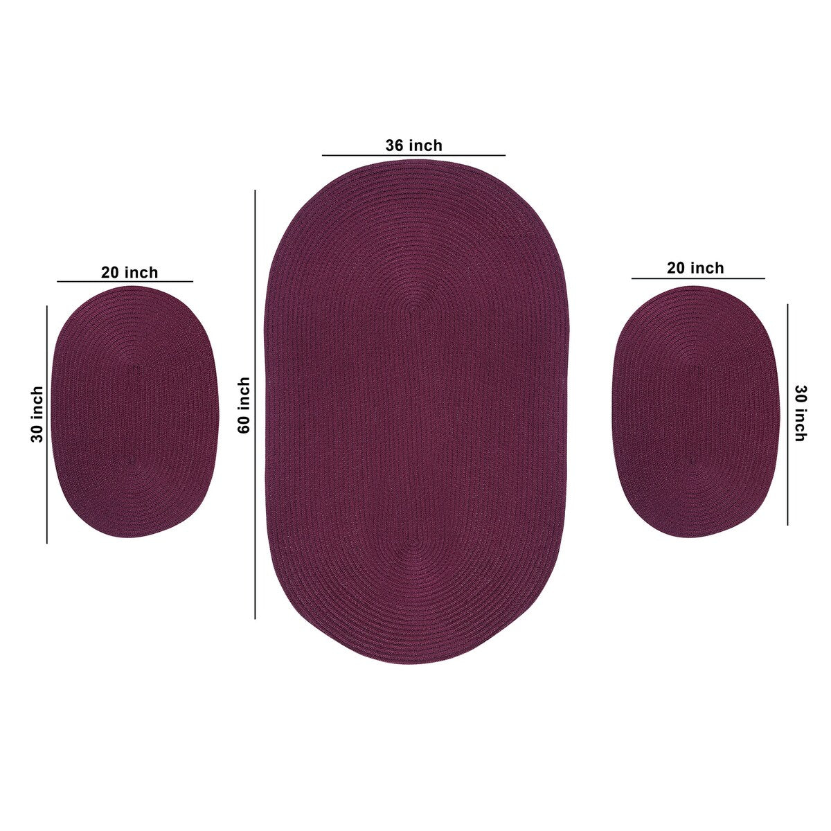 Better Trends Country Braid 100% Polypropylene 3 Pc Set Stain Resistant, Double Sided Reversible Indoor Area Utility Rug