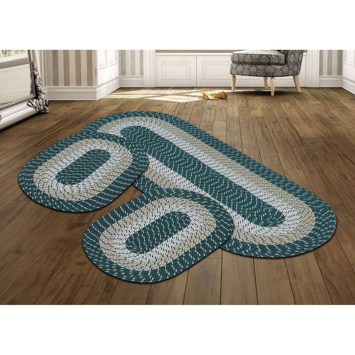 Better Trends Country Braid 100% Polypropylene 3 Pc Set Stain Resistant, Double Sided Reversible Indoor Area Utility Rug