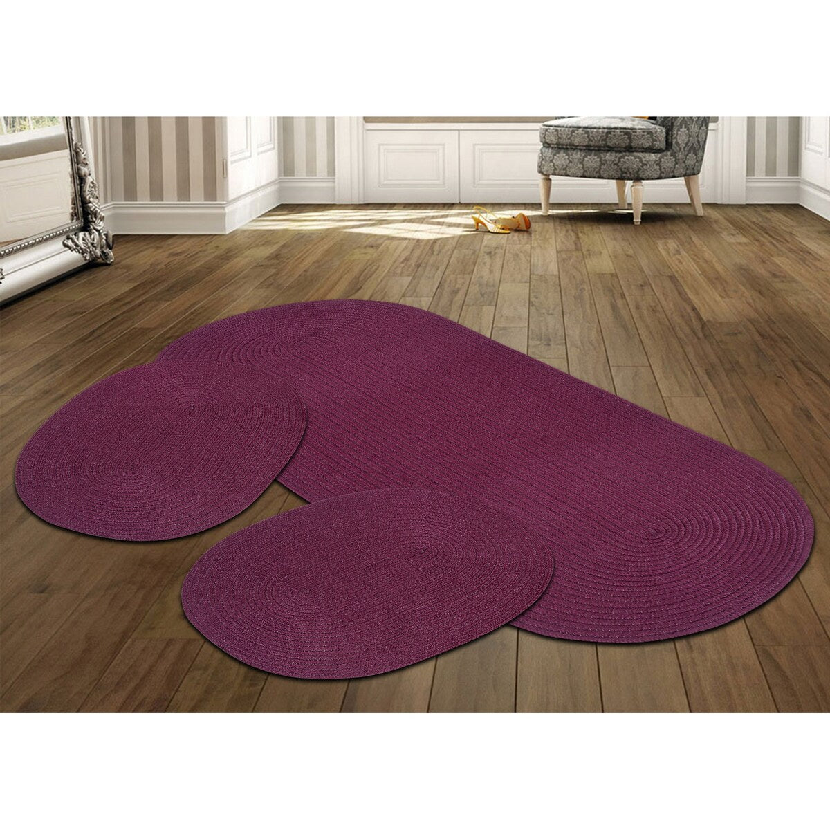 Better Trends Country Braid 100% Polypropylene 3 Pc Set Stain Resistant, Double Sided Reversible Indoor Area Utility Rug