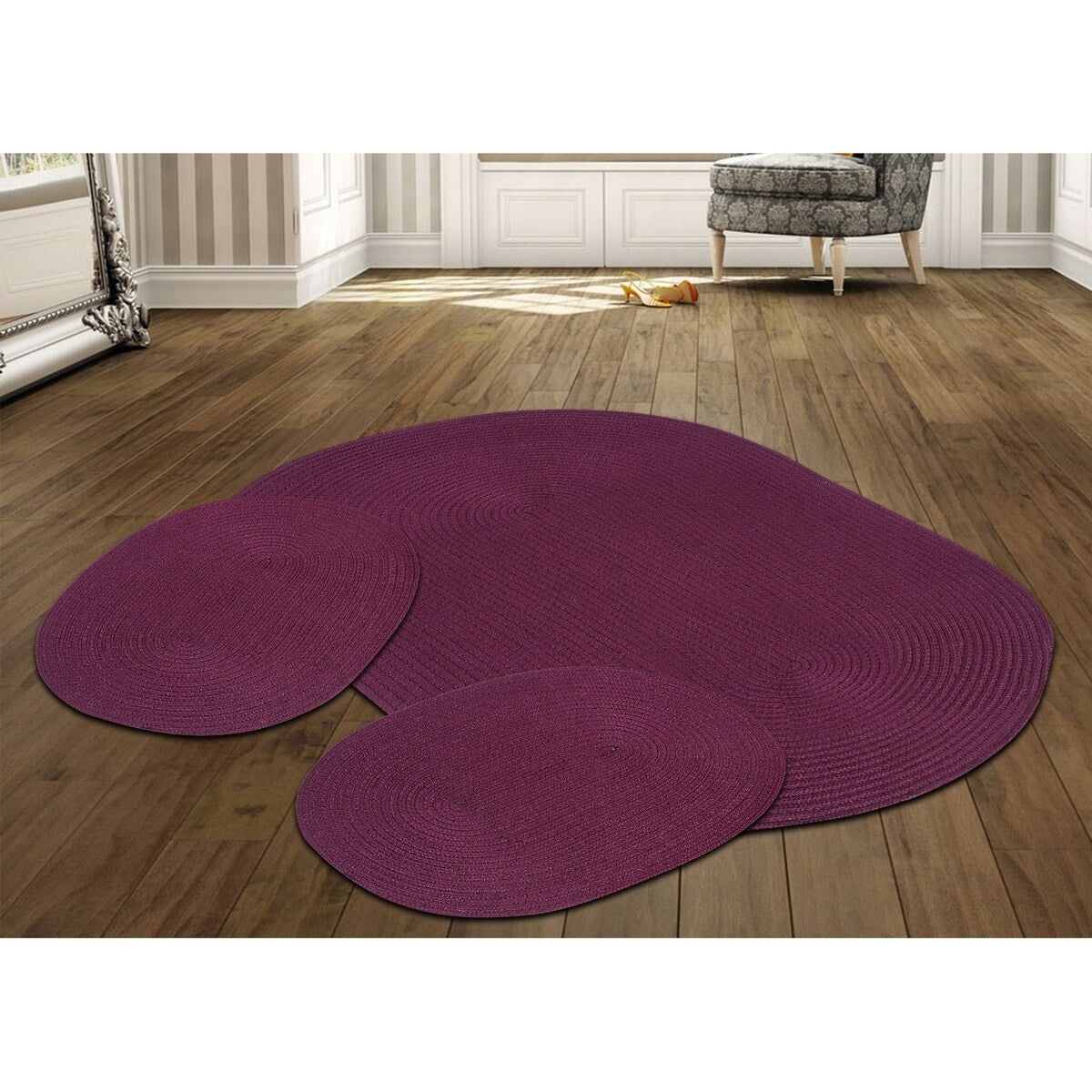 Better Trends Country Braid 100% Polypropylene 3 Pc Set Stain Resistant, Double Sided Reversible Indoor Area Utility Rug