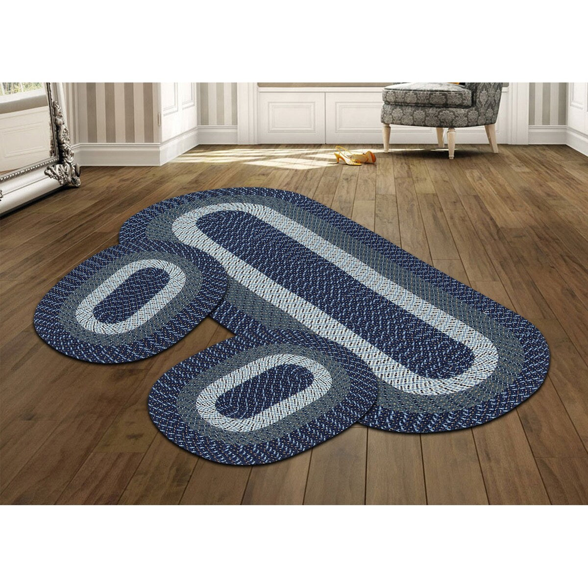 Better Trends Country Braid 100% Polypropylene 3 Pc Set Stain Resistant, Double Sided Reversible Indoor Area Utility Rug