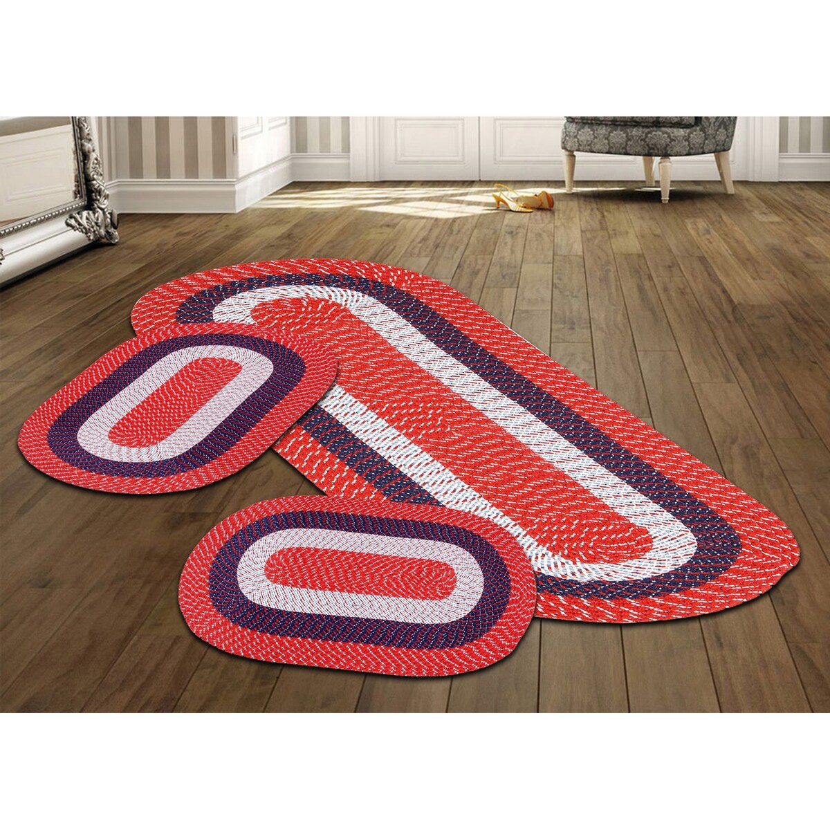 Better Trends Country Braid 100% Polypropylene 3 Pc Set Stain Resistant, Double Sided Reversible Indoor Area Utility Rug