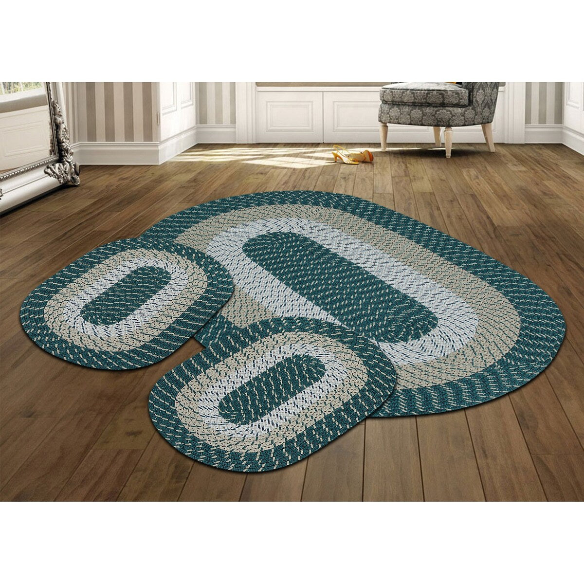 Better Trends Country Braid 100% Polypropylene 3 Pc Set Stain Resistant, Double Sided Reversible Indoor Area Utility Rug