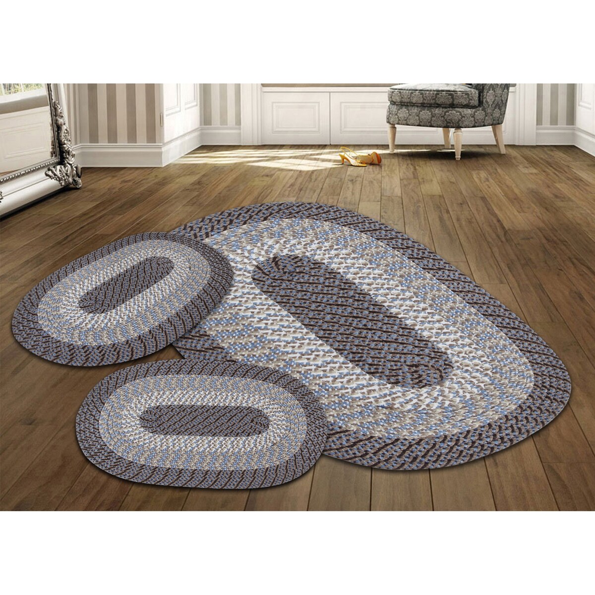 Better Trends Country Braid 100% Polypropylene 3 Pc Set Stain Resistant, Double Sided Reversible Indoor Area Utility Rug
