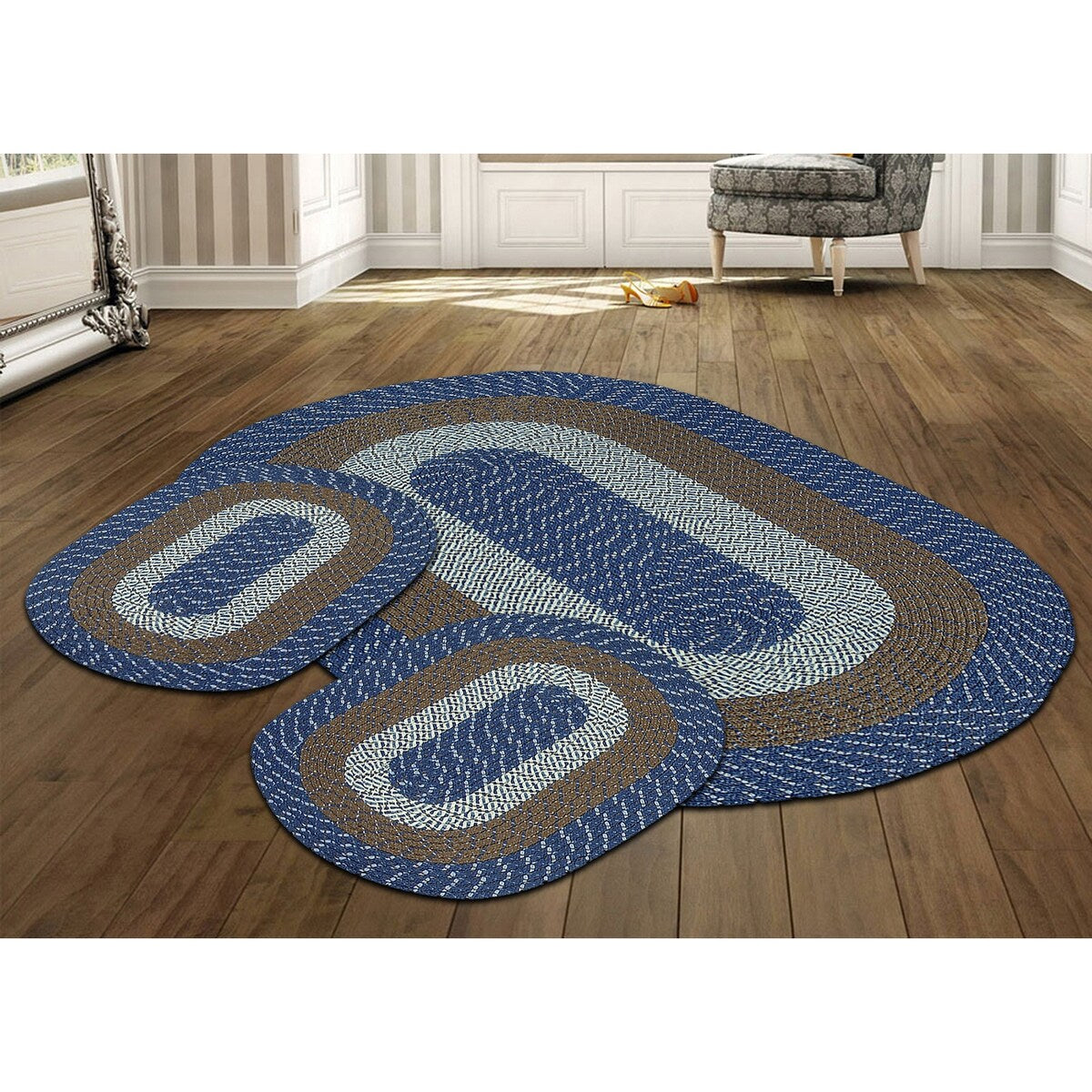 Better Trends Country Braid 100% Polypropylene 3 Pc Set Stain Resistant, Double Sided Reversible Indoor Area Utility Rug