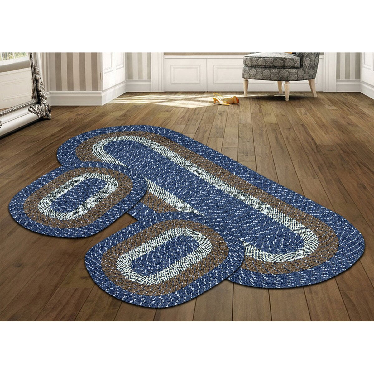 Better Trends Country Braid 100% Polypropylene 3 Pc Set Stain Resistant, Double Sided Reversible Indoor Area Utility Rug
