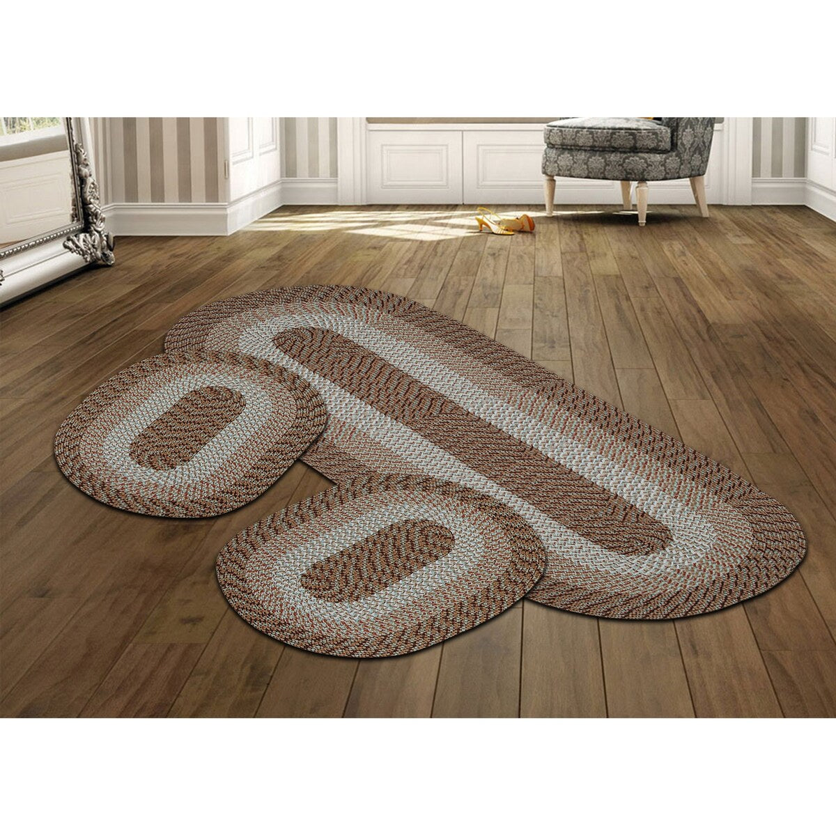 Better Trends Country Braid 100% Polypropylene 3 Pc Set Stain Resistant, Double Sided Reversible Indoor Area Utility Rug
