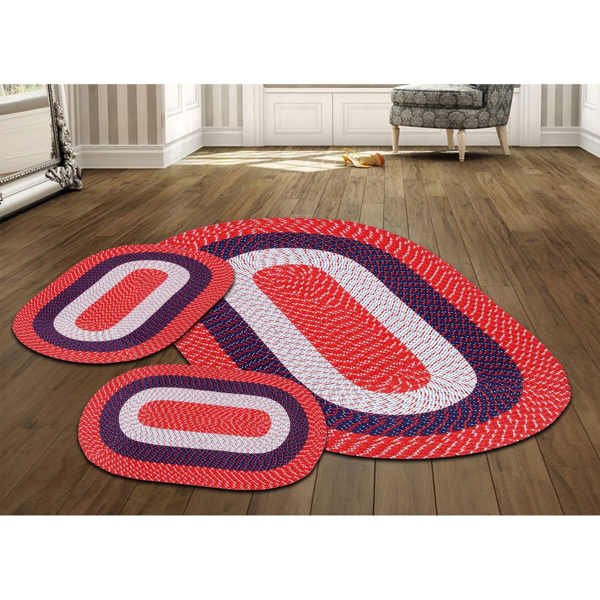 Better Trends Country Braid 100% Polypropylene 3 Pc Set Stain Resistant, Double Sided Reversible Indoor Area Utility Rug