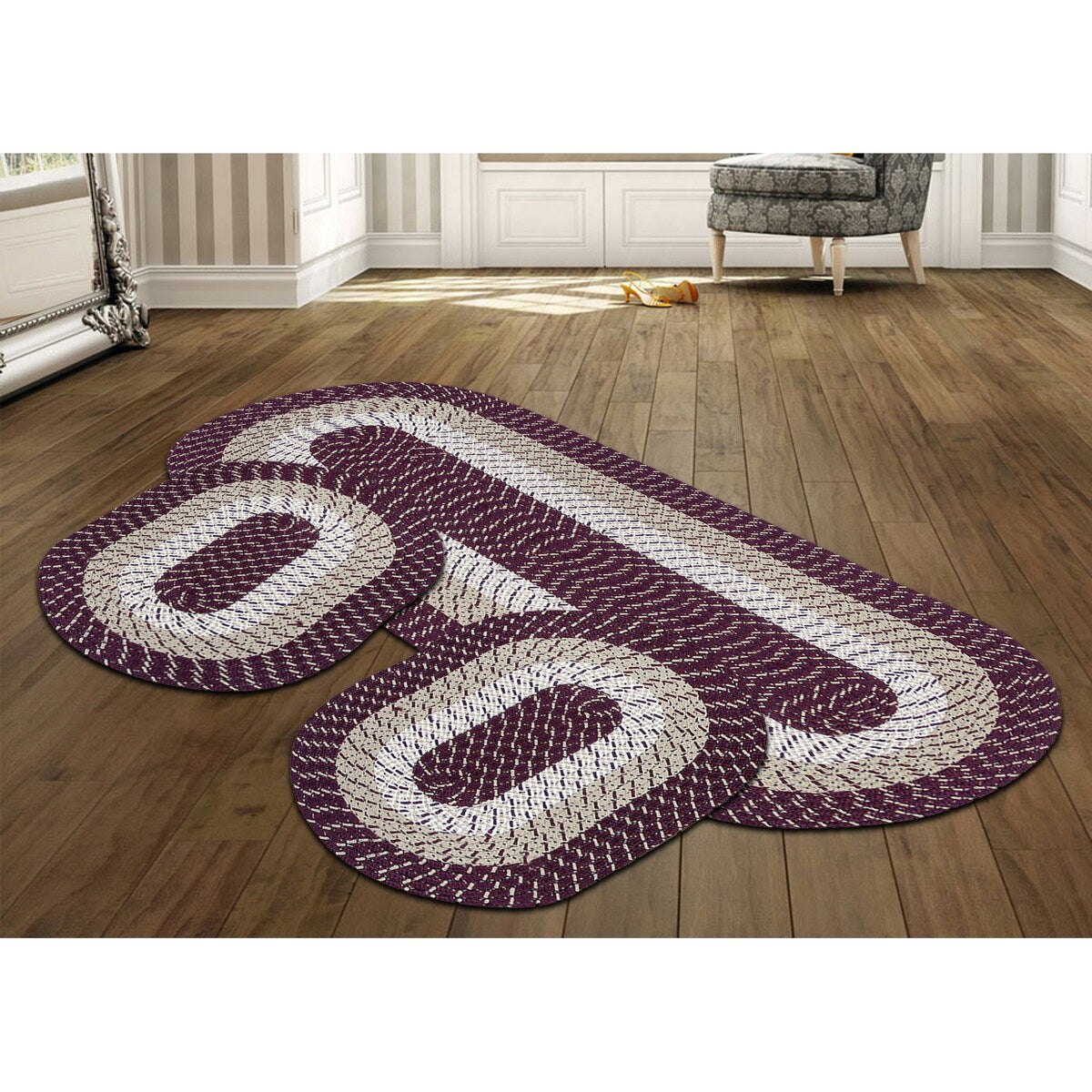 Better Trends Country Braid 100% Polypropylene 3 Pc Set Stain Resistant, Double Sided Reversible Indoor Area Utility Rug