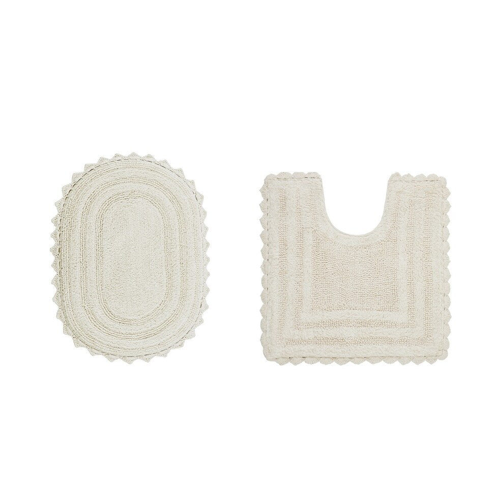 Better Trends Oval Bath Rugs Set 100% Cotton Soft & Water Absorbent Tufted Bathroom Rug for Shower, Sink Bath Mats Lilly Crochet