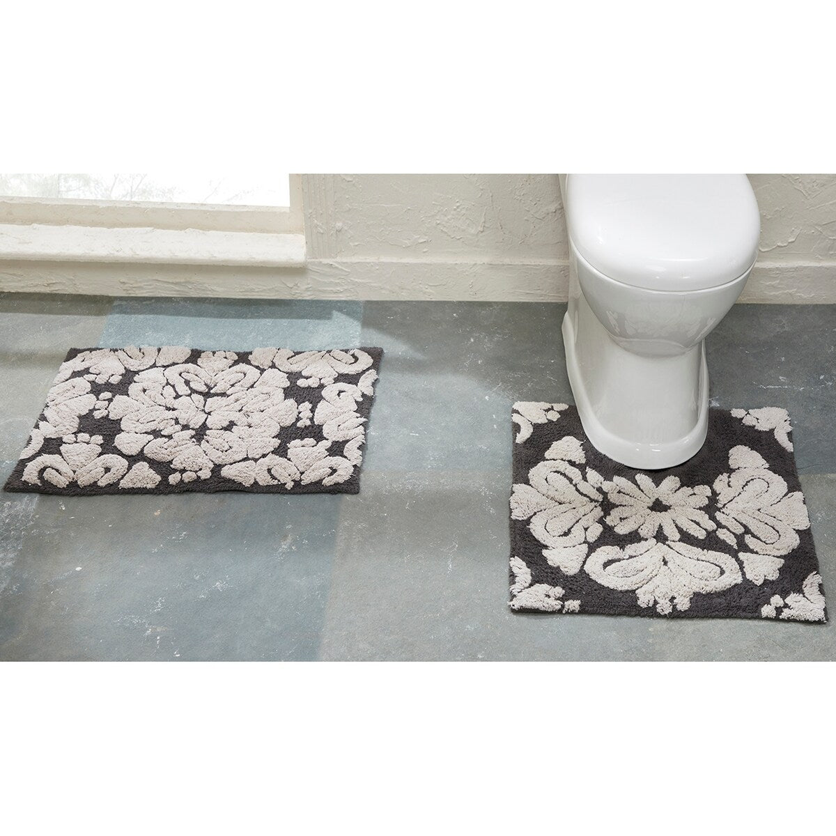 Better Trends Medallion Collection 100% Cotton 2-Pc Set Bathroom Rugs-Soft & Super Absorbent, Non-Skid Latex, Machine Washable