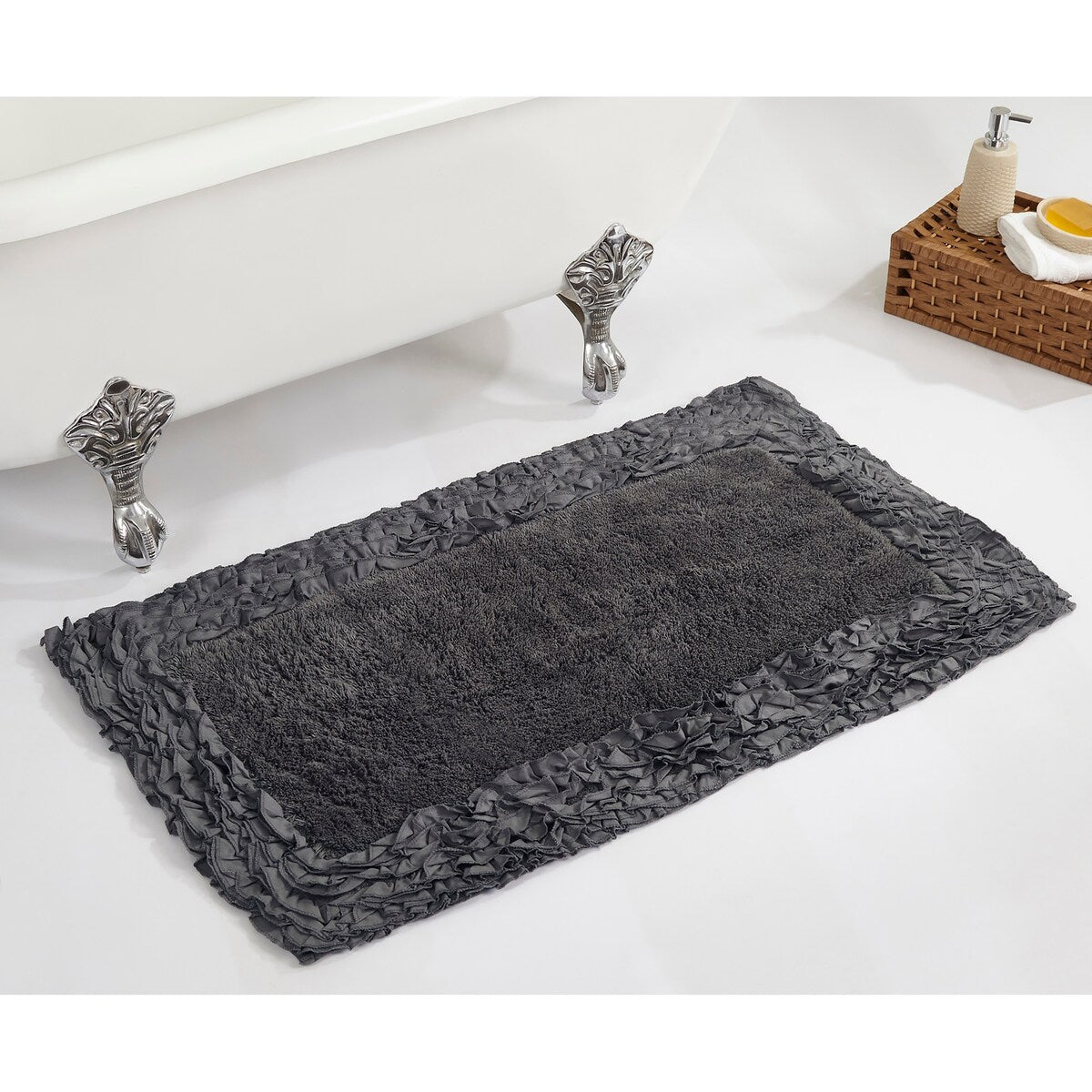 Better Trends Shaggy Border Collection Bathroom Rug -100% Cotton Tufted, Non-Skid Spray Latex Backing, Machine Washable Bath Mat