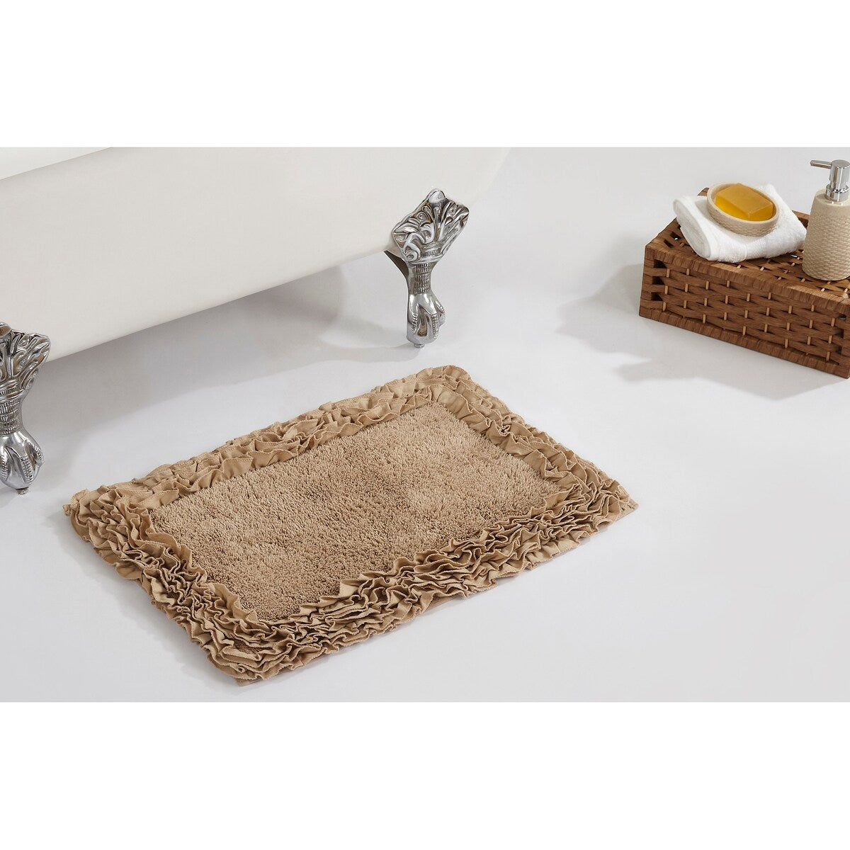 Better Trends Shaggy Border Collection Bathroom Rug -100% Cotton Tufted, Non-Skid Spray Latex Backing, Machine Washable Bath Mat