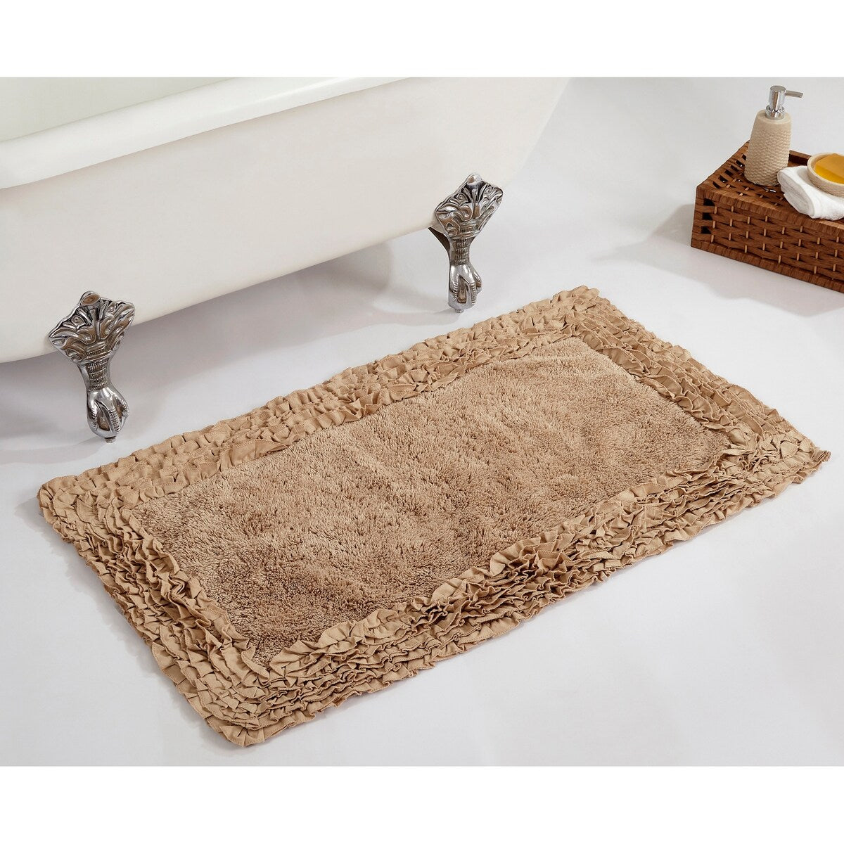 Better Trends Shaggy Border Collection Bathroom Rug -100% Cotton Tufted, Non-Skid Spray Latex Backing, Machine Washable Bath Mat