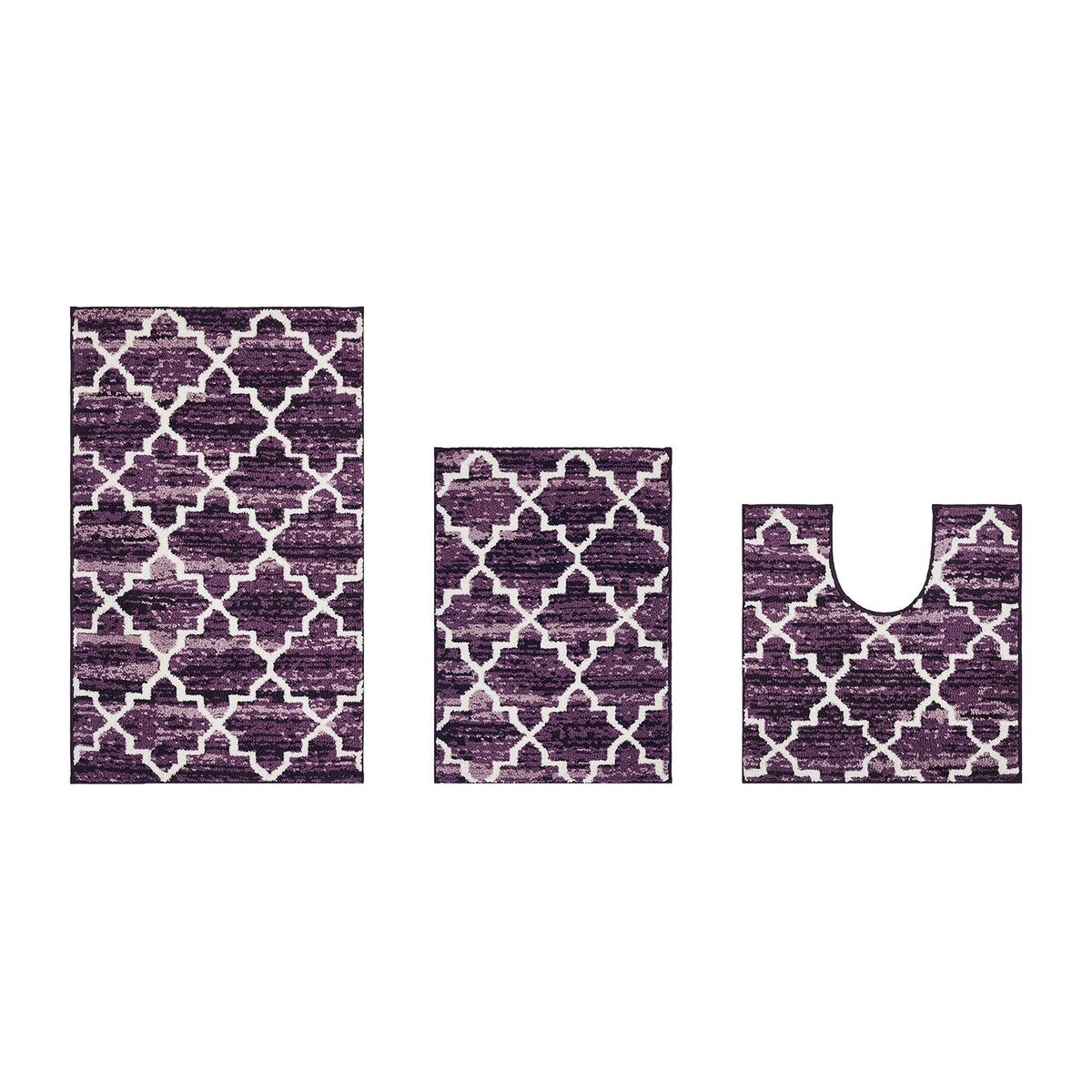 Better Trends Savio Collection 3 Pc Set Bathroom Rug - 100% Micro Polyester with Gel Foam Backing, Machine Washable Bath Mat