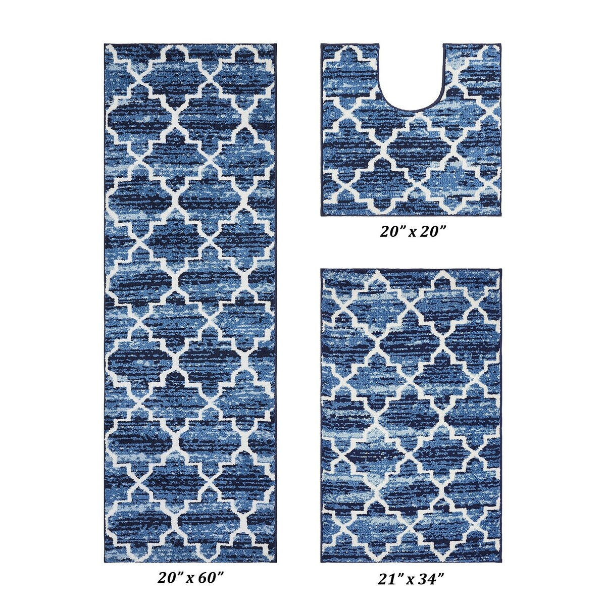 Better Trends Savio Collection 3 Pc Set Bathroom Rug - 100% Micro Polyester with Gel Foam Backing, Machine Washable Bath Mat