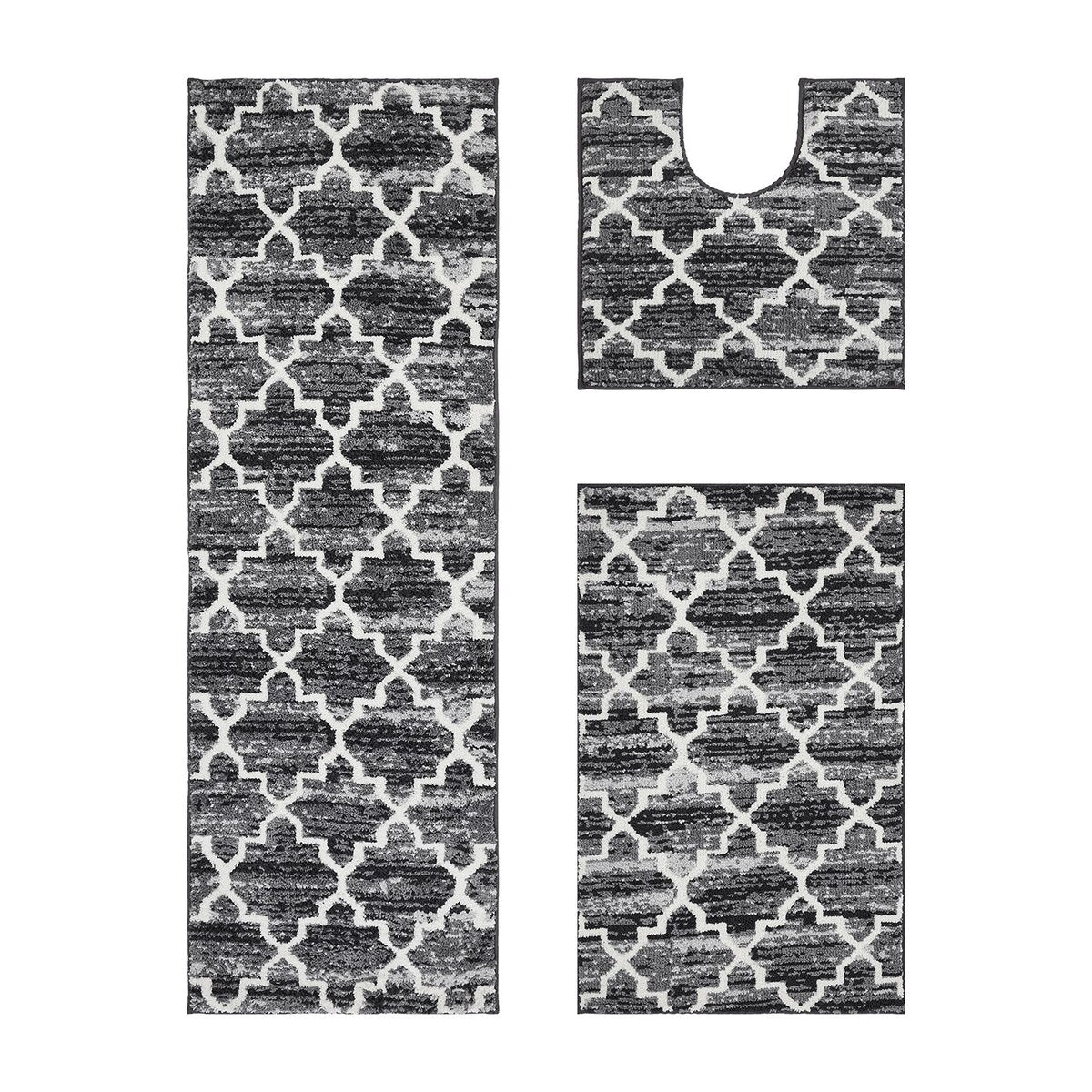 Better Trends Savio Collection 3 Pc Set Bathroom Rug - 100% Micro Polyester with Gel Foam Backing, Machine Washable Bath Mat