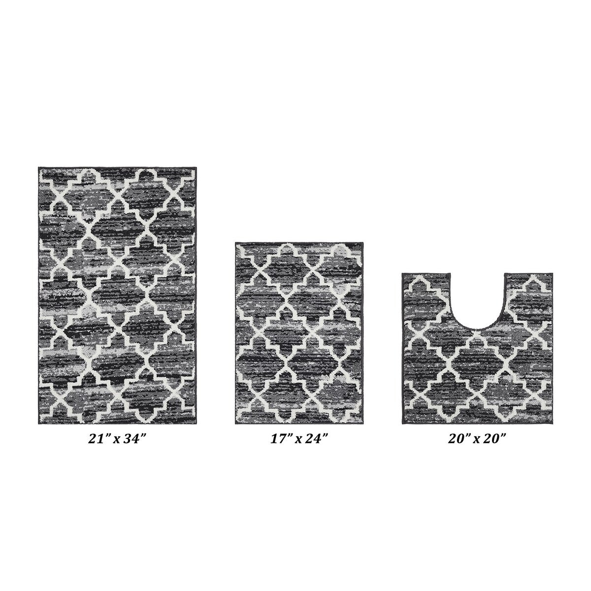 Better Trends Savio Collection 3 Pc Set Bathroom Rug - 100% Micro Polyester with Gel Foam Backing, Machine Washable Bath Mat