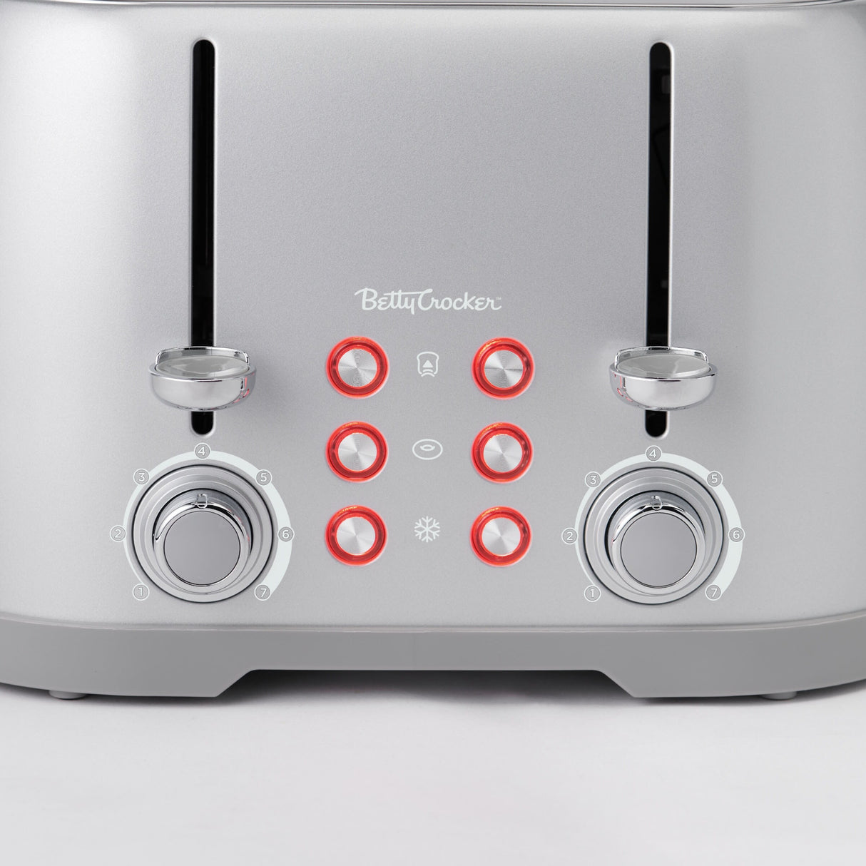 Betty Crocker 4-Slice Multi-Function Toaster, Toaster 4 Slice with Extra Wide Slots for Thick Bread, Silver