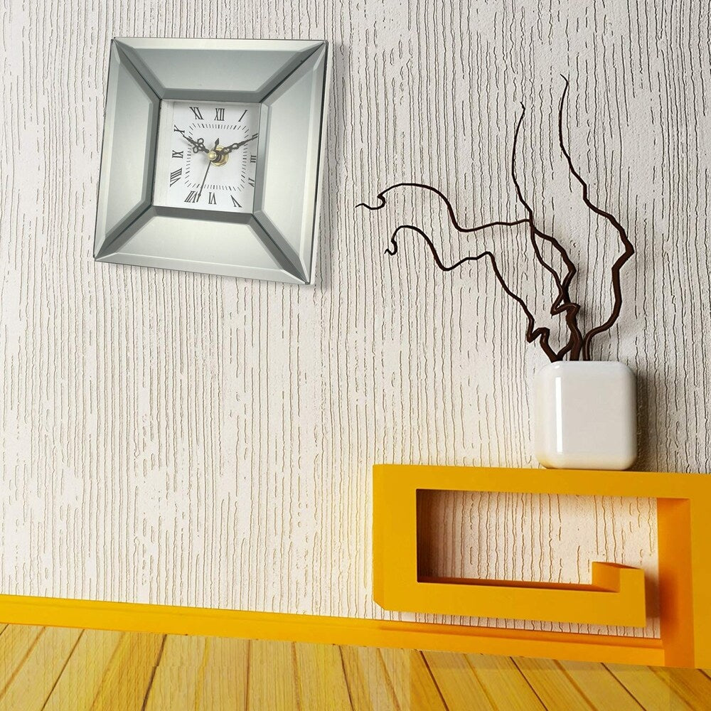 Beveled Glass Clock with Roman Numerals and Wooden Base, Clear