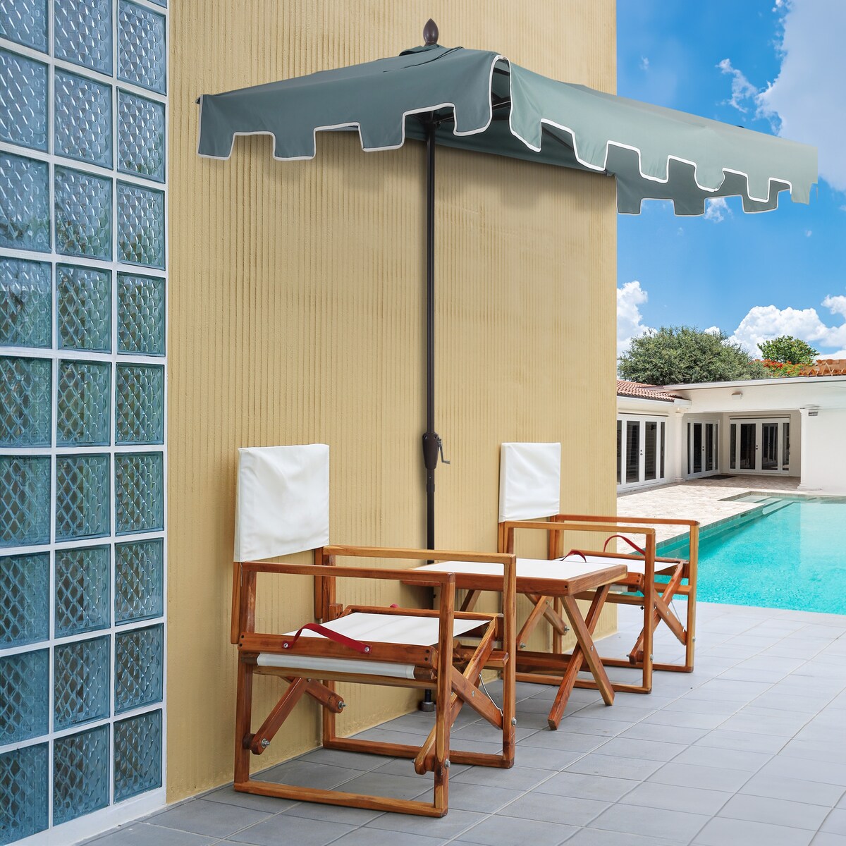 Beverly 9 ft. Classic MidCentury Rectangular Half Market Patio Umbrella with Crank, Wind Vent and UV Protection, by JONATHAN Y