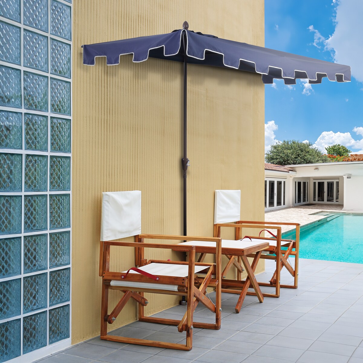 Beverly 9 ft. Classic MidCentury Rectangular Half Market Patio Umbrella with Crank, Wind Vent and UV Protection, by JONATHAN Y