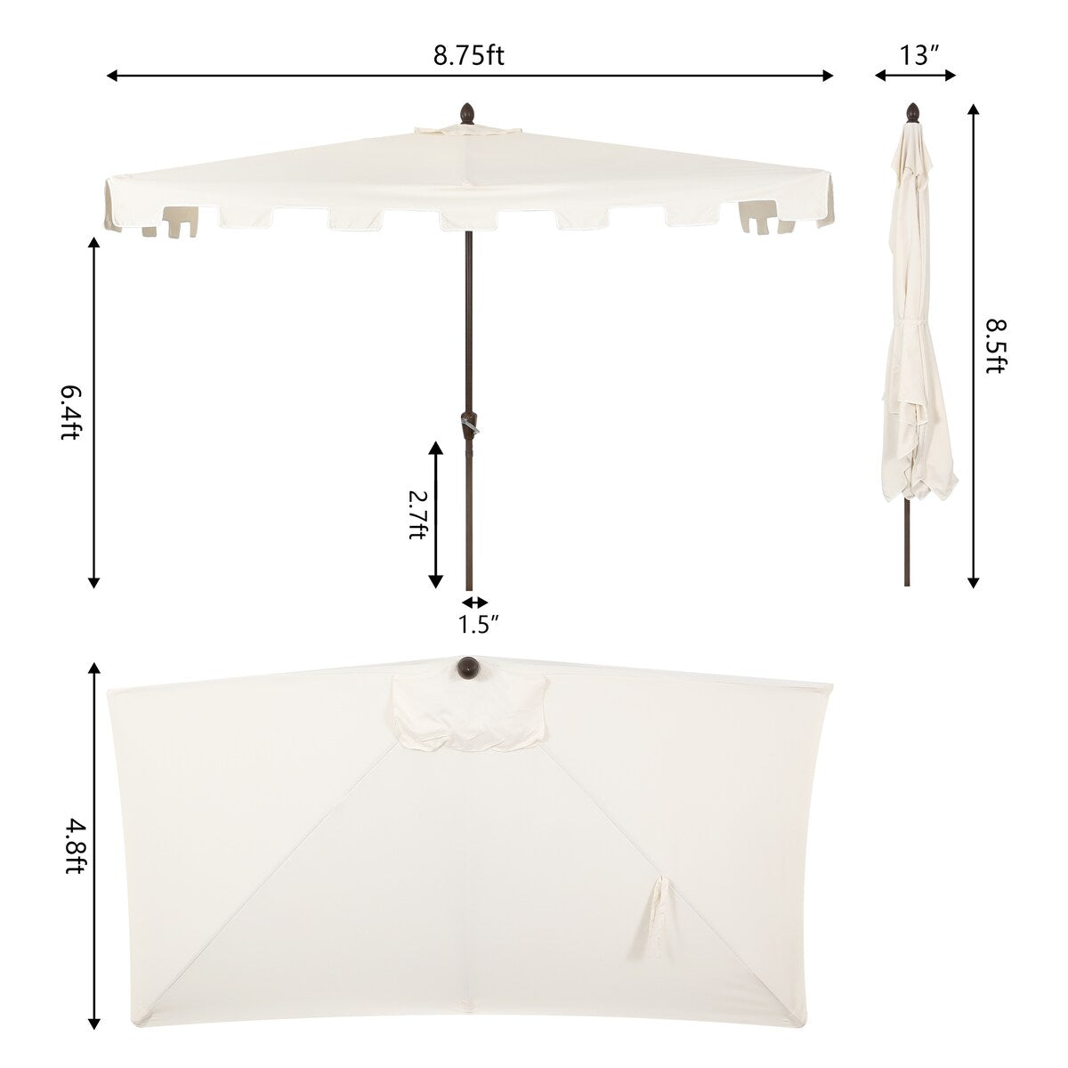 Beverly 9 ft. Classic MidCentury Rectangular Half Market Patio Umbrella with Crank, Wind Vent and UV Protection, by JONATHAN Y