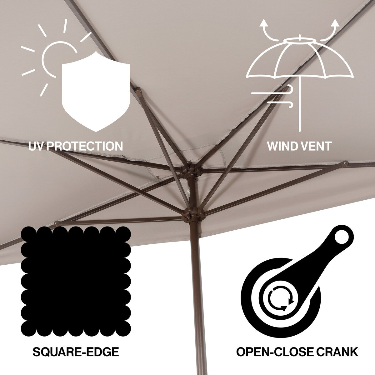 Beverly 9 ft. Classic MidCentury Rectangular Half Market Patio Umbrella with Crank, Wind Vent and UV Protection, by JONATHAN Y