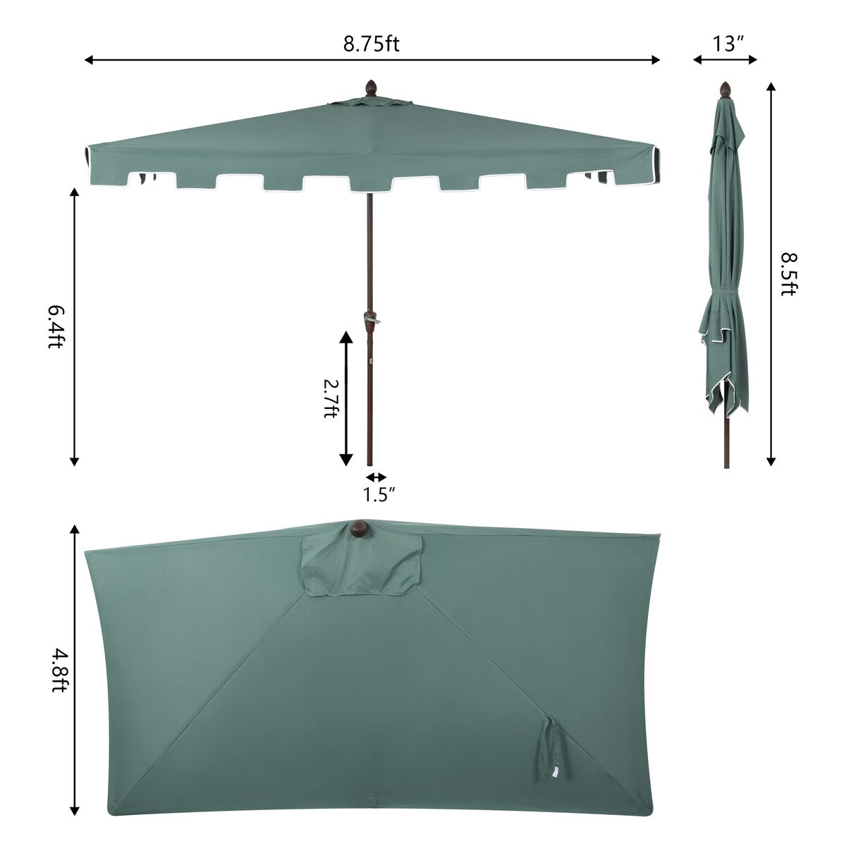 Beverly 9 ft. Classic MidCentury Rectangular Half Market Patio Umbrella with Crank, Wind Vent and UV Protection, by JONATHAN Y