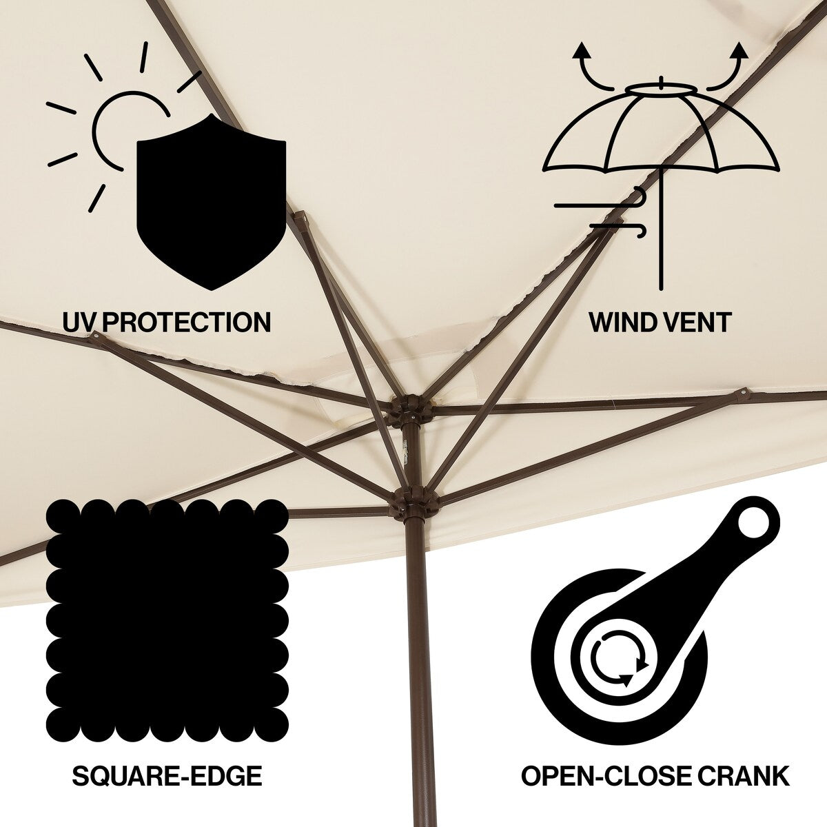 Beverly 9 ft. Classic MidCentury Rectangular Half Market Patio Umbrella with Crank, Wind Vent and UV Protection, by JONATHAN Y