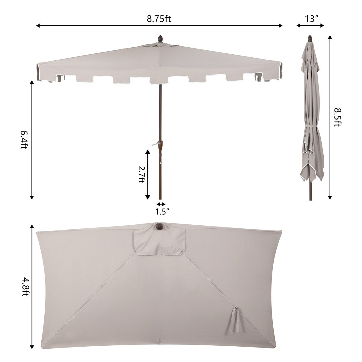 Beverly 9 ft. Classic MidCentury Rectangular Half Market Patio Umbrella with Crank, Wind Vent and UV Protection, by JONATHAN Y