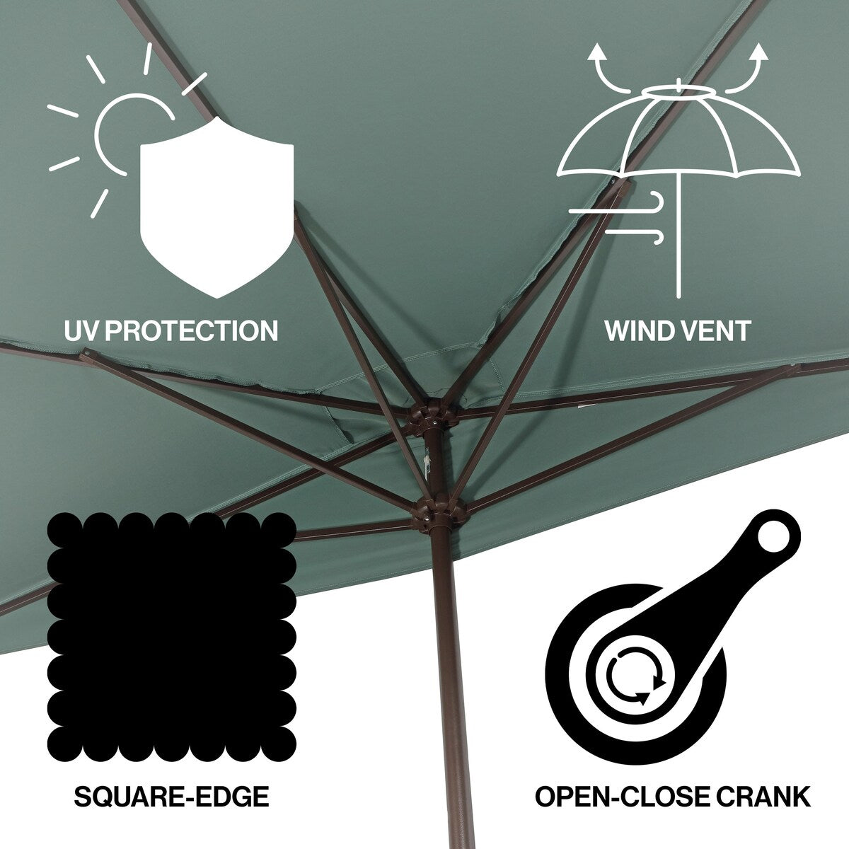 Beverly 9 ft. Classic MidCentury Rectangular Half Market Patio Umbrella with Crank, Wind Vent and UV Protection, by JONATHAN Y