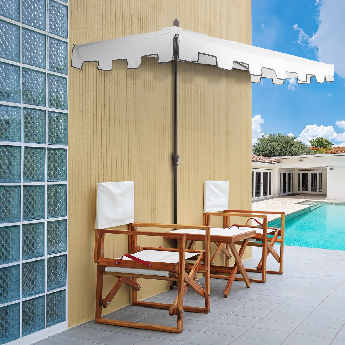 Beverly 9 ft. Classic MidCentury Rectangular Half Market Patio Umbrella with Crank, Wind Vent and UV Protection, by JONATHAN Y