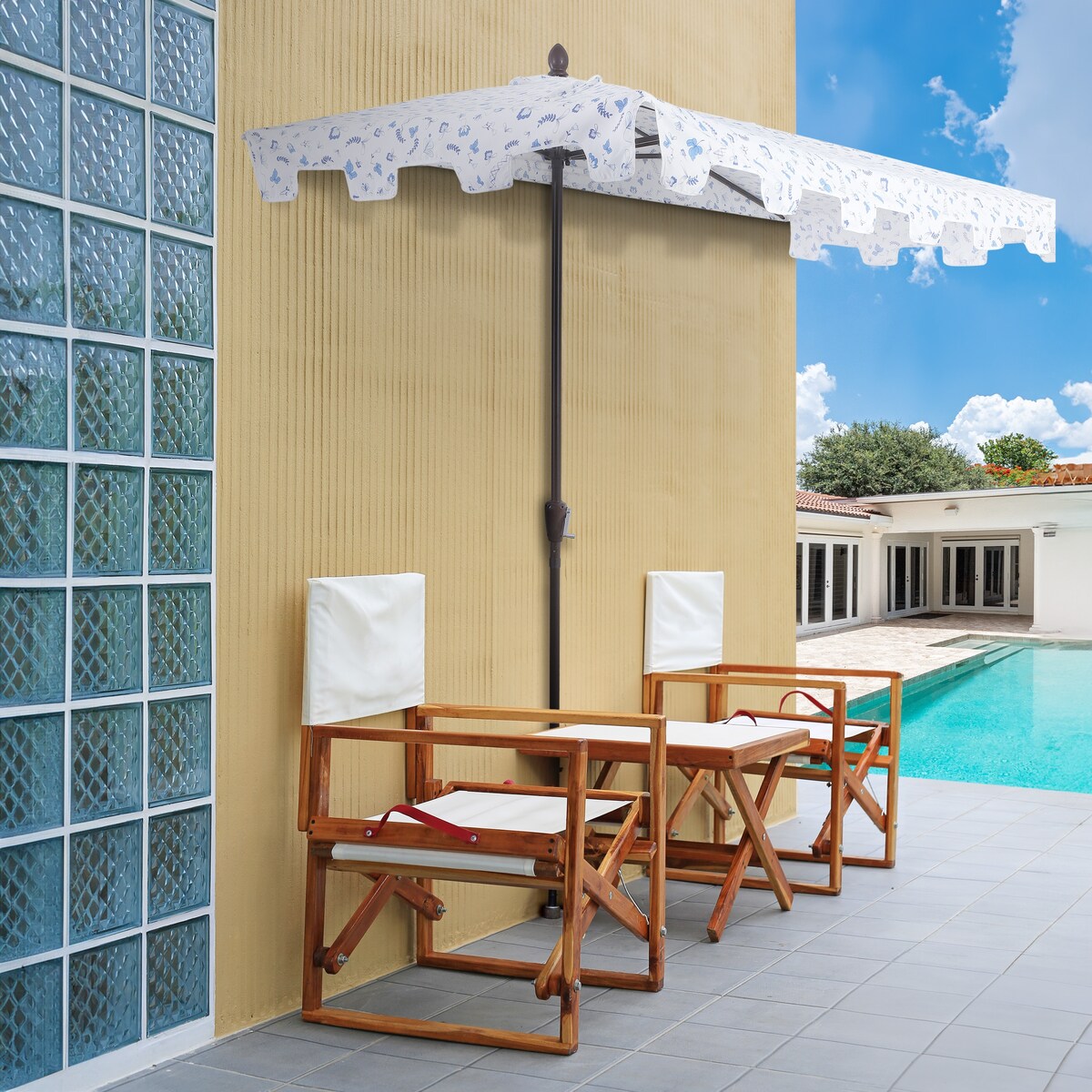 Beverly 9 ft. Classic MidCentury Rectangular Half Market Patio Umbrella with Crank, Wind Vent and UV Protection, by JONATHAN Y