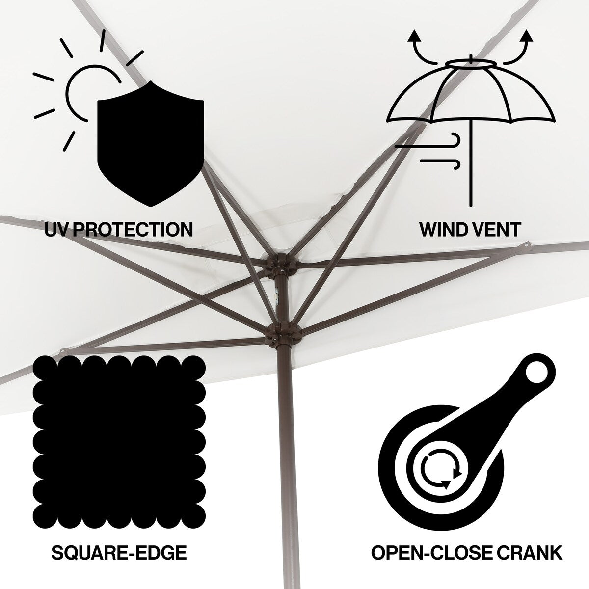 Beverly 9 ft. Classic MidCentury Rectangular Half Market Patio Umbrella with Crank, Wind Vent and UV Protection, by JONATHAN Y
