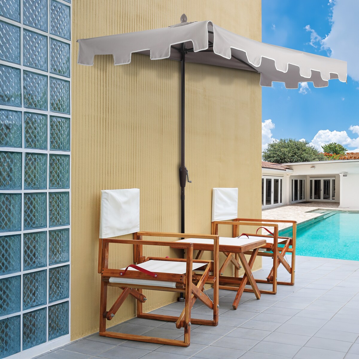 Beverly 9 ft. Classic MidCentury Rectangular Half Market Patio Umbrella with Crank, Wind Vent and UV Protection, by JONATHAN Y