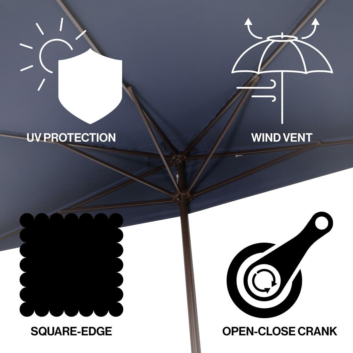 Beverly 9 ft. Classic MidCentury Rectangular Half Market Patio Umbrella with Crank, Wind Vent and UV Protection, by JONATHAN Y
