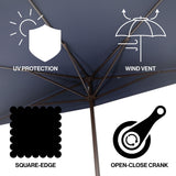 Beverly 9 ft. Classic MidCentury Rectangular Half Market Patio Umbrella with Crank, Wind Vent and UV Protection, by JONATHAN Y