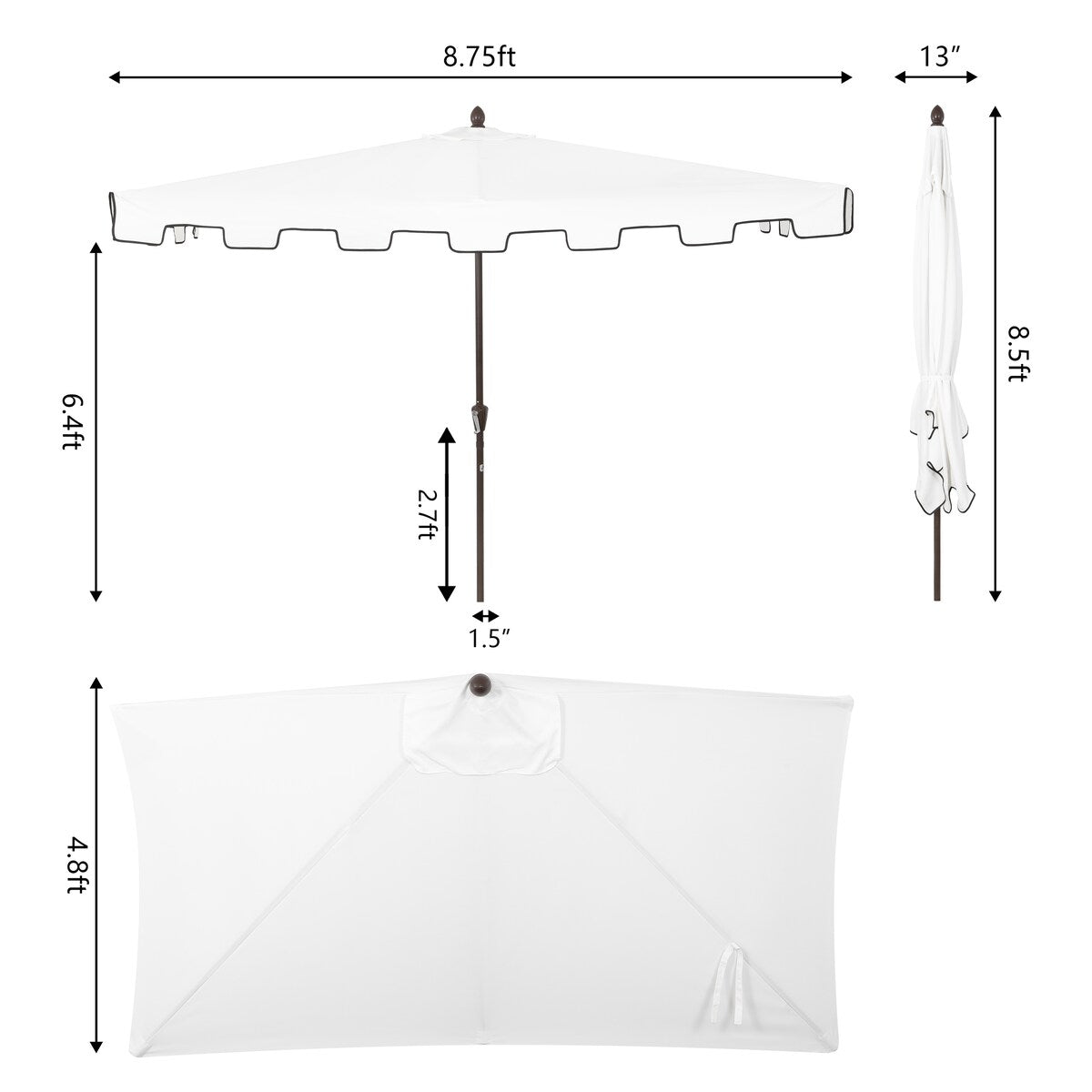 Beverly 9 ft. Classic MidCentury Rectangular Half Market Patio Umbrella with Crank, Wind Vent and UV Protection, by JONATHAN Y