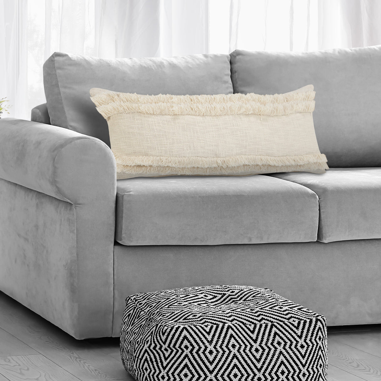 Sevita Beverly Fringed Solid Lumbar Throw Pillow