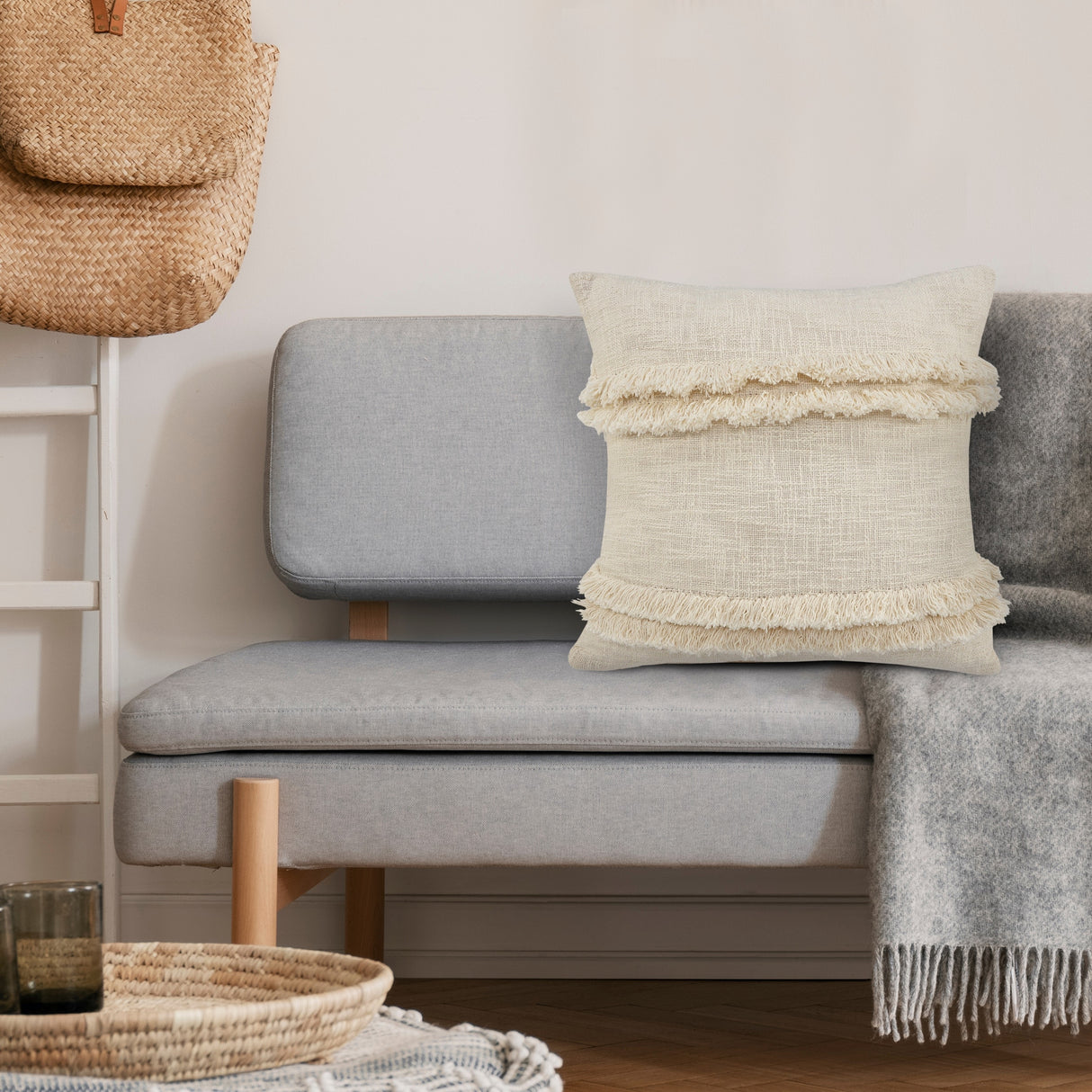 Sevita Beverly Fringed Solid Lumbar Throw Pillow