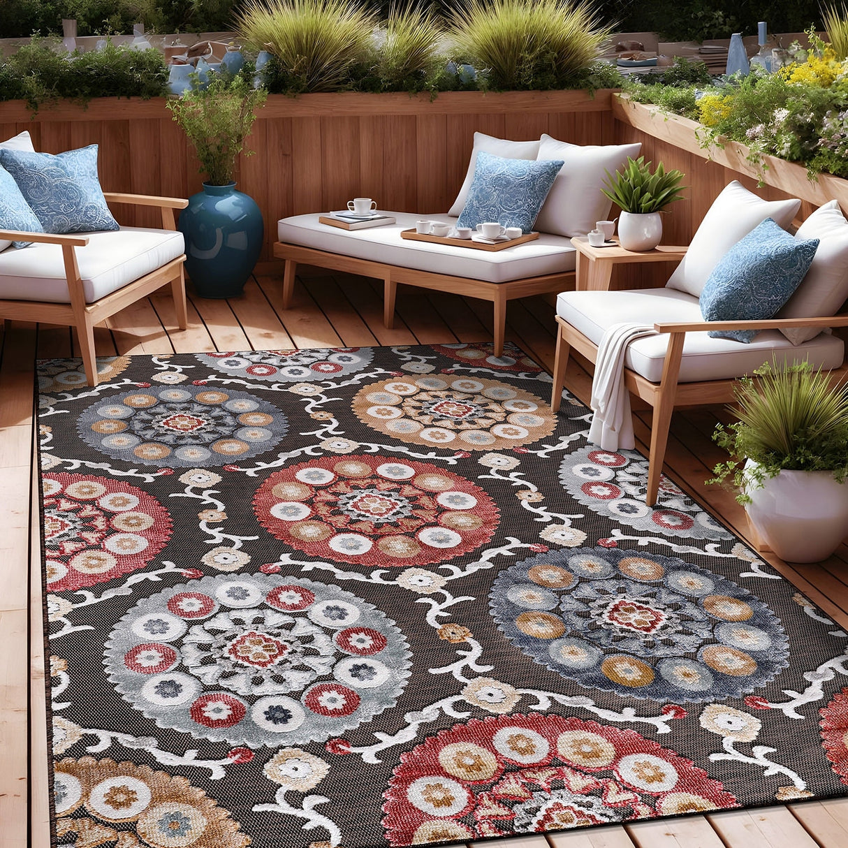 Beverly Rug Equator Medallion Bohemian Indoor Outdoor Area Rug