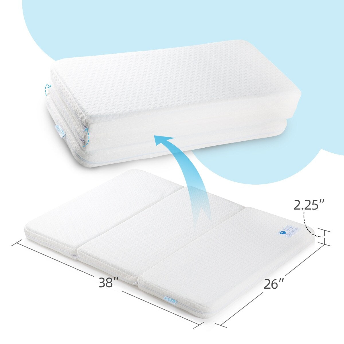 Bi-Comfer Tri-Fold Memory Form Pack n Play Mattress Pad, Mini Crib & Portable Foldable Playard Mattress