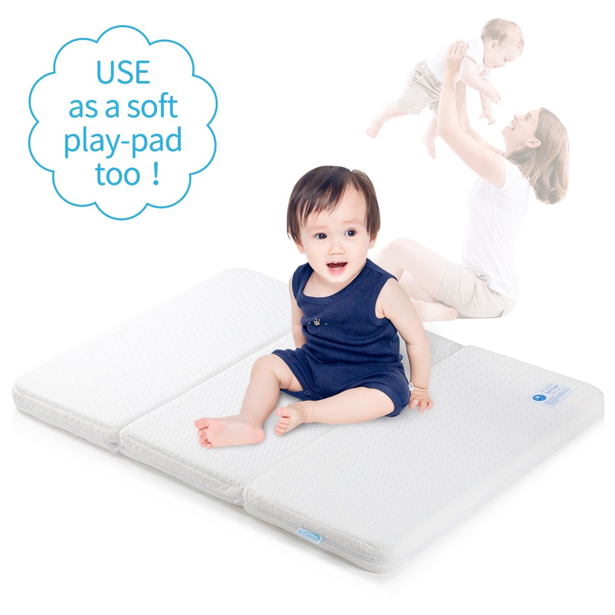 Bi-Comfer Tri-Fold Memory Form Pack n Play Mattress Pad, Mini Crib & Portable Foldable Playard Mattress