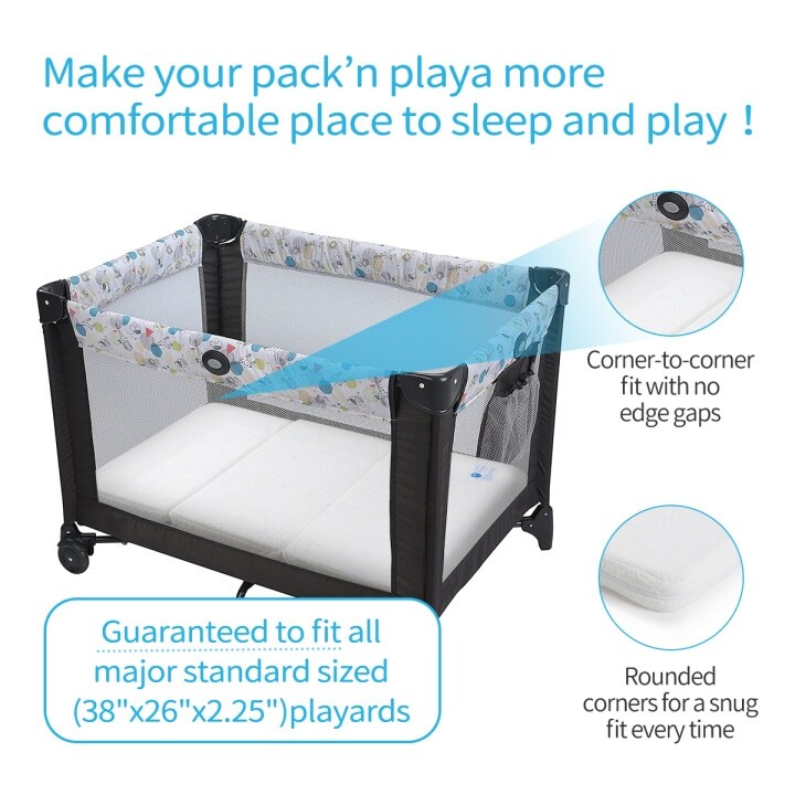 Bi-Comfer Tri-Fold Memory Form Pack n Play Mattress Pad, Mini Crib & Portable Foldable Playard Mattress