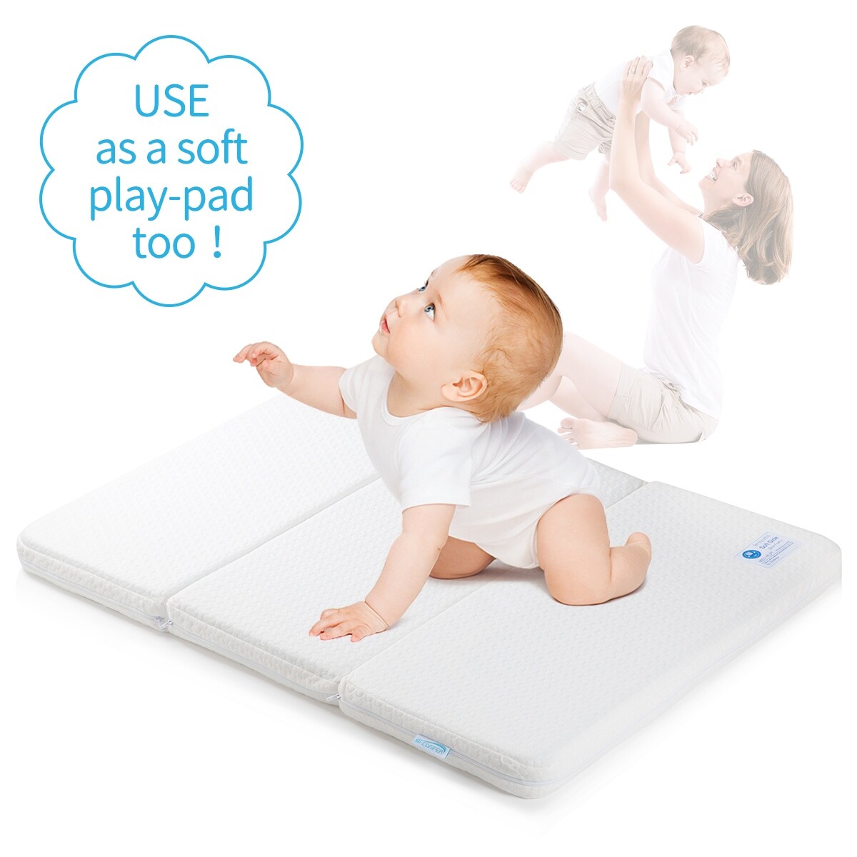 Bi-Comfer Tri-Fold Memory Form Pack n Play Mattress Pad, Mini Crib & Portable Foldable Playard Mattress