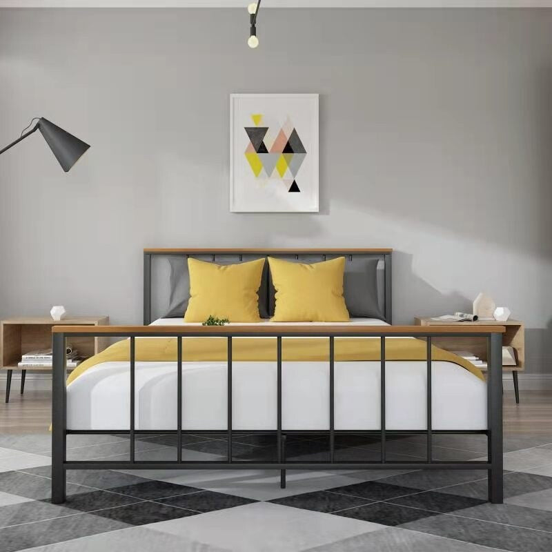 Bi-Metal Bed Frame With Wooden Slats This Bed Has A Clean, Classic Silhouette That Exudes Subtle And Elegant Tones