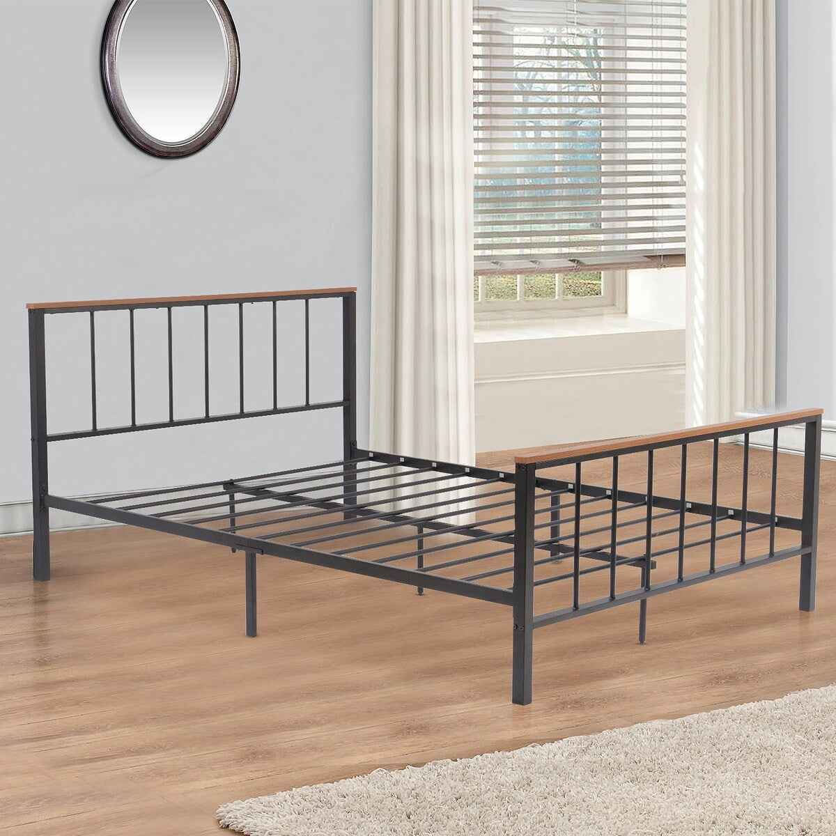 Bi-Metal Bed Frame With Wooden Slats This Bed Has A Clean, Classic Silhouette That Exudes Subtle And Elegant Tones