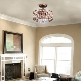 Bianca Round Iron Frame Flush Mount Chandelier with Crystal Balls