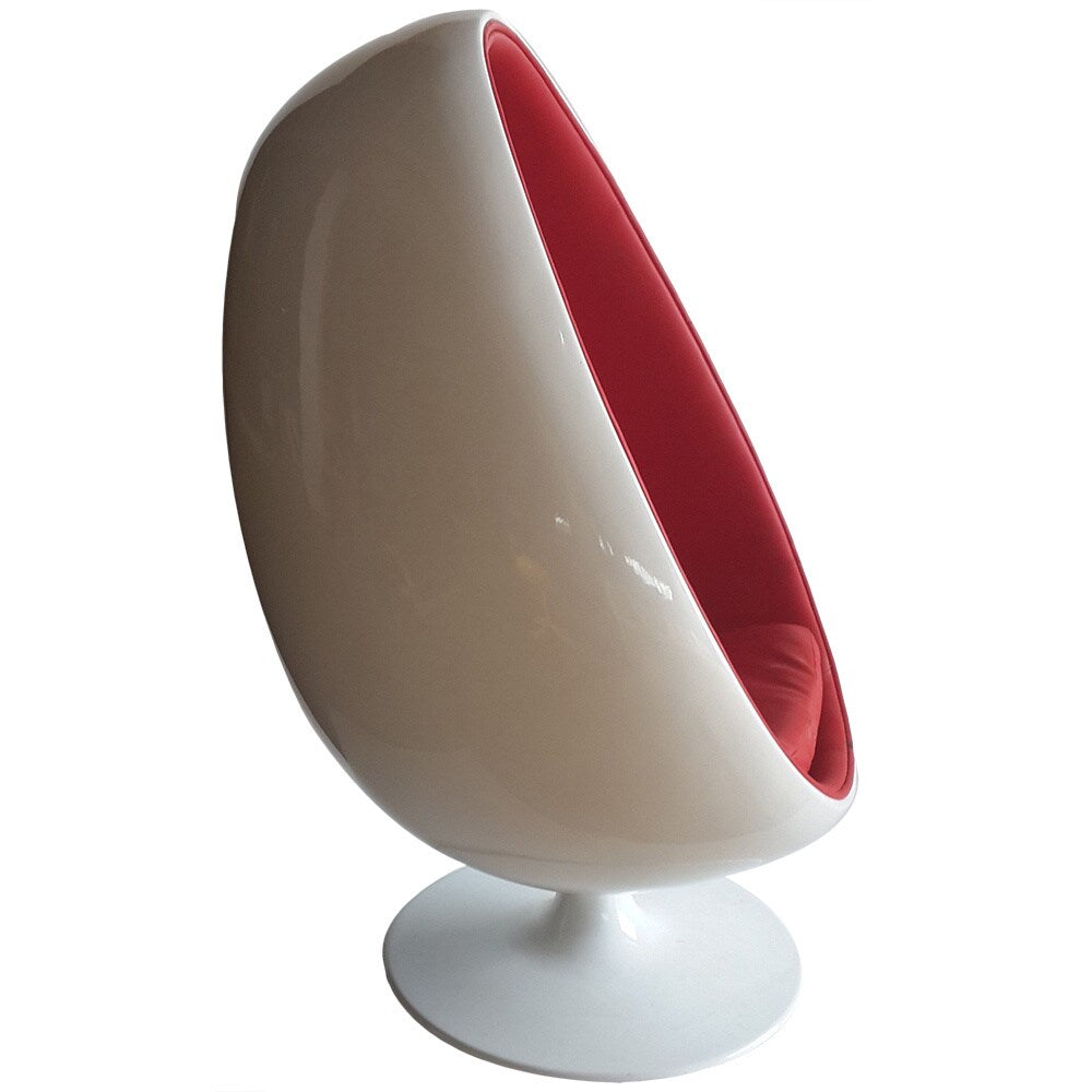 Bienal Egg Shaped Modern Ball Acrylic Chair (Red Cushion) (White Shell)